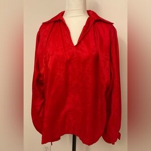Red Long-Sleeve Billowy Collared Shirt